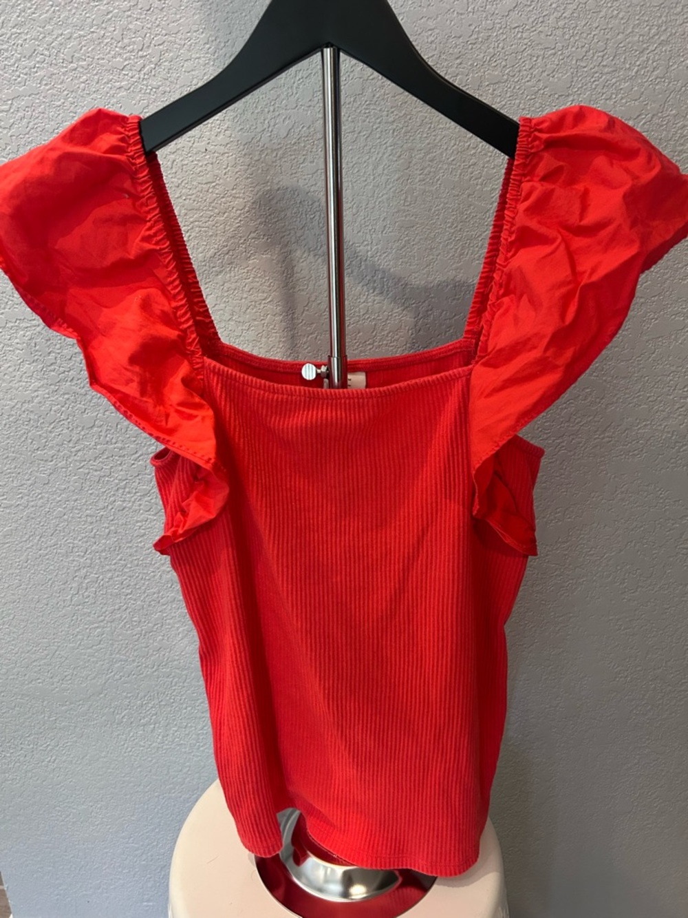 a new day Red Ruffle-Sleeve Ribbed Tank